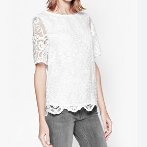 French Connection Nebraska Lace White Short Sleeve Lace Blouse.